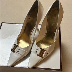 BCBG White Heels with Gold Buckle​